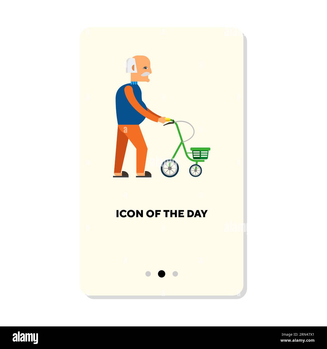 Personne âgée marchant avec l'icône de vecteur plat de Rollator Illustration de Vecteur