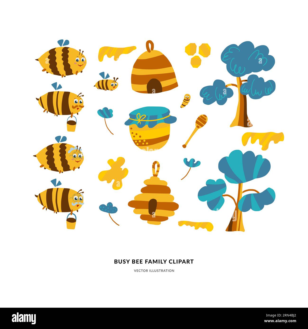 Clipart vectoriel dessiné à la main de la famille des abeilles Illustration de Vecteur