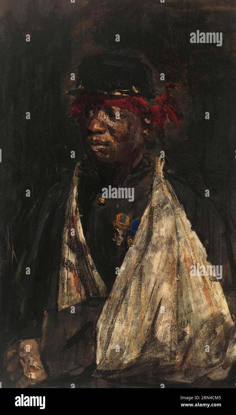 Portrait d'un soldat blessé du KNIL. Isaac Israels. 1882. Il s ' agit d ' un soldat ghanéen connu sous le nom de Kees Pop lorsqu ' il a rejoint l ' armée coloniale néerlandaise. Son nom africain n'est pas connu. Banque D'Images
