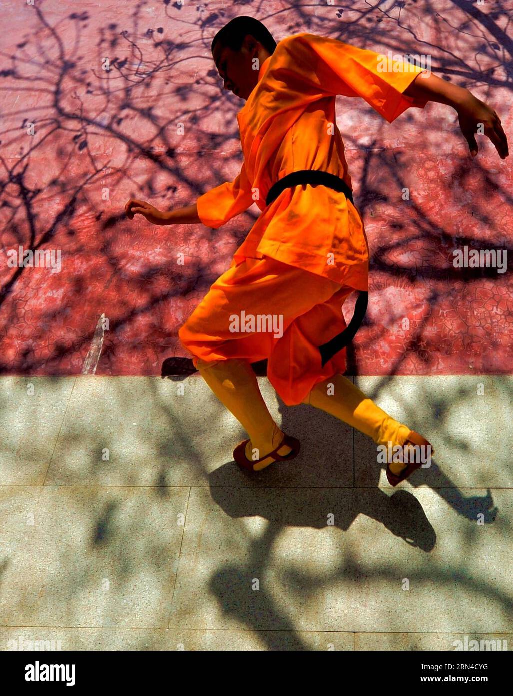 (150517) -- QUANZHOU, 13 mai 2015 -- Un moine pratique l'art martial au temple de Quanzhou Shaolin dans la ville de Quanzhou, dans la province du Fujian du sud-est de la Chine, le 13 mai 2015. Situé à l’est de la montagne Qingyuan de Quanzhou, le temple Shaolin de Quanzhou, également appelé temple Shaolin du Sud, est le berceau de l’art martial Shaolin du Sud, qui s’est répandu à Taiwan, Hong Kong et Macao et même en Asie du Sud-est depuis les dynasties Ming (1368-1644) et Qing (1644-1911). Il est également appelé conjointement le Shaolin Sud et Nord avec le Temple Songshan Shaolin dans la province centrale du Henan de la Chine. Zen, le docteur Banque D'Images