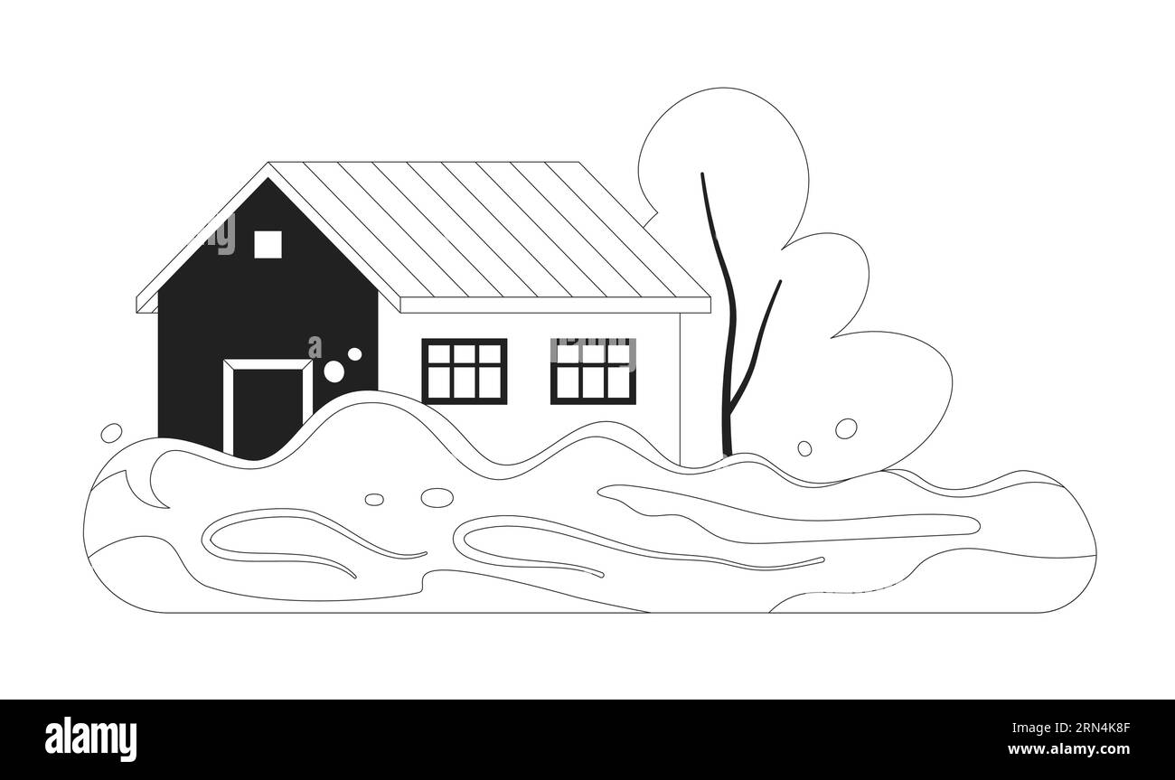Objet vectoriel plat monochrome de maison inondée Illustration de Vecteur