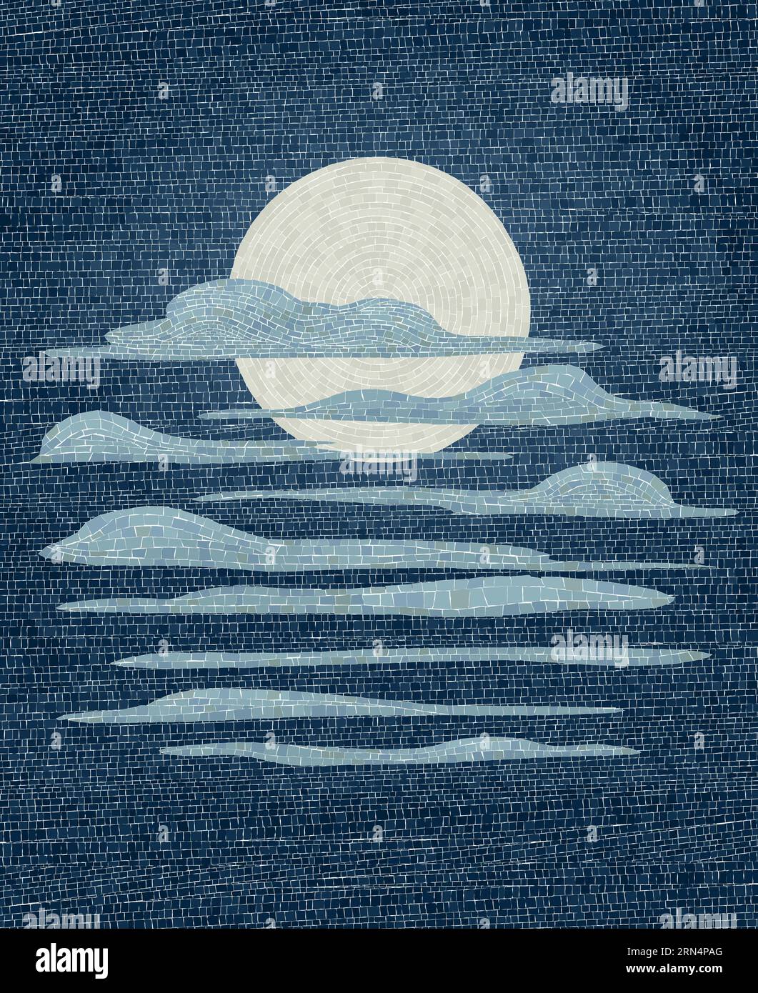 Mosaïque de lune et nuages, illustration vectorielle d'art abstrait Banque D'Images