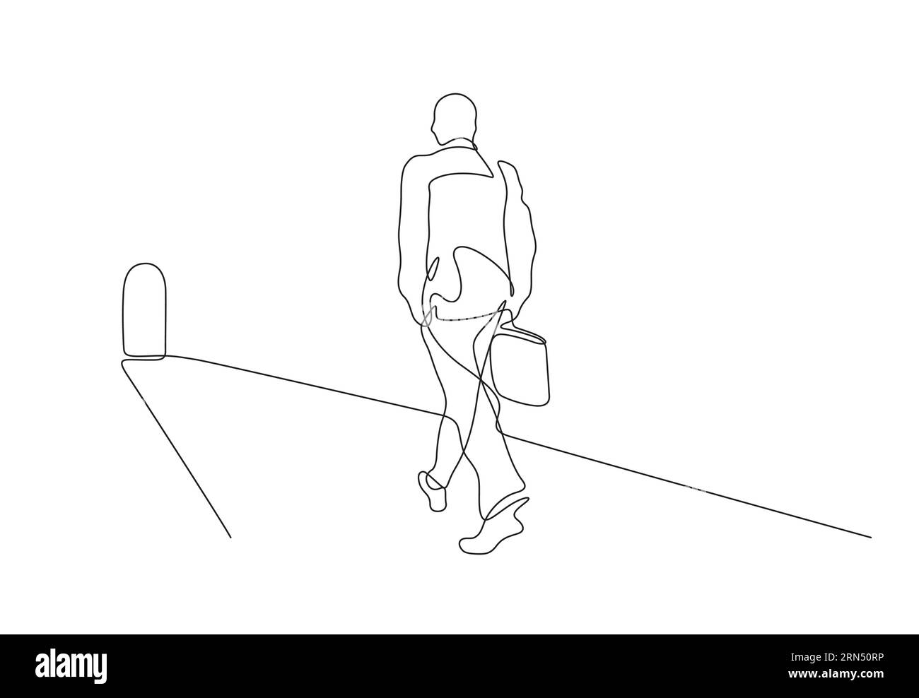 homme d'affaires marchant sur la route du succès porte de destination une ligne dessin illustration vectorielle Illustration de Vecteur