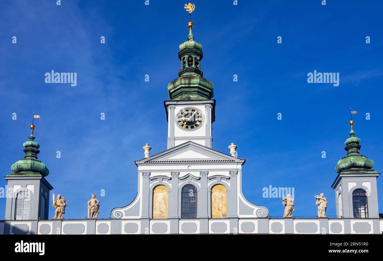 Hôtel de ville sur la place Premysl Otakar II dans la vieille ville historique de Ceske Budejovice, ?eske Bud?jovice, Bohême du Sud, République tchèque Banque D'Images