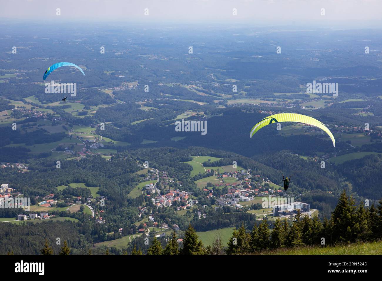 Site de lancement de parapente à Schoeckl, Sankt Radegund près de Graz, collines et Schoecklland, Styrie, Autriche Banque D'Images