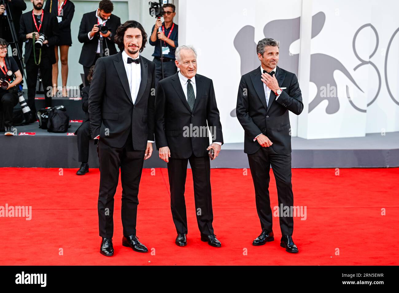 Venise, Italie. 31 août 2023. Adam Driver, Michael Mann et Patrick Dempsey arrivent à la première de Ferrari à Sala Grande au 80e Festival International du film de Venise. Crédit : Euan Cherry/Alamy Live News Banque D'Images