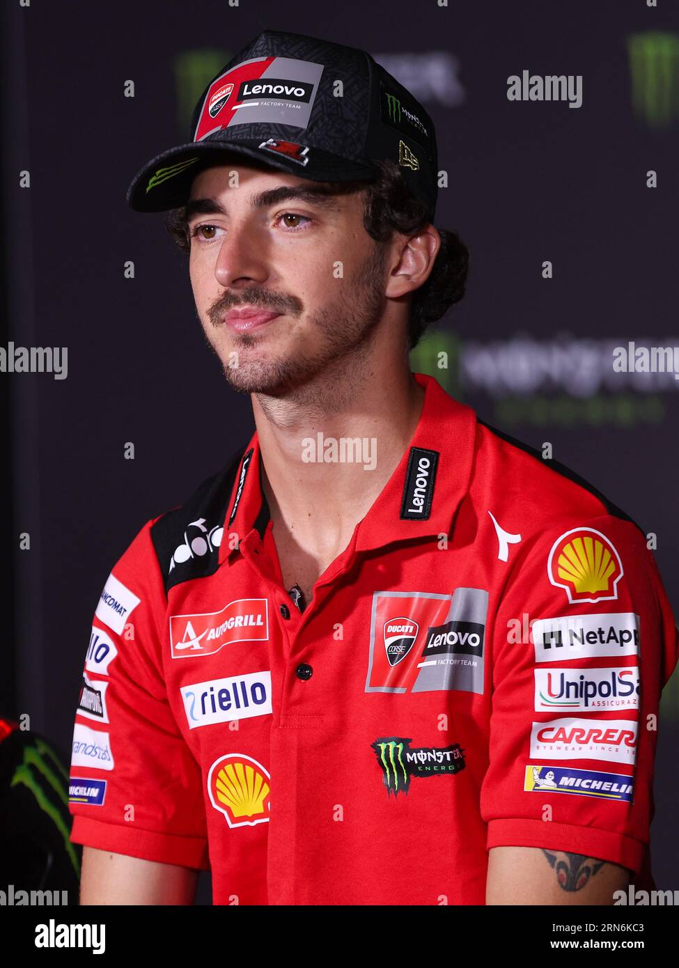 Barcelone, Espagne. 31 août 2023. Francesco Bagnaia d'Italie de Ducati Lenovo Team avec Ducati lors de la conférence de presse pré-événement du MotoGP Gran Premi Energi Monster de Catalunya au circuit de Barcelona-Catalunya à Barcelone. Crédit : DAX Images/Alamy Live News Banque D'Images