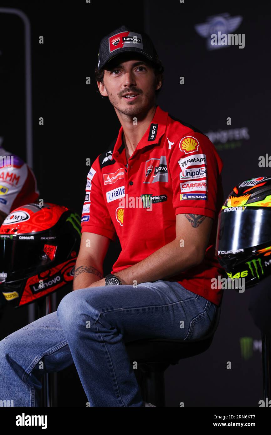 Barcelone, Espagne. 31 août 2023. Francesco Bagnaia d'Italie de Ducati Lenovo Team avec Ducati lors de la conférence de presse pré-événement du MotoGP Gran Premi Energi Monster de Catalunya au circuit de Barcelona-Catalunya à Barcelone. Crédit : DAX Images/Alamy Live News Banque D'Images