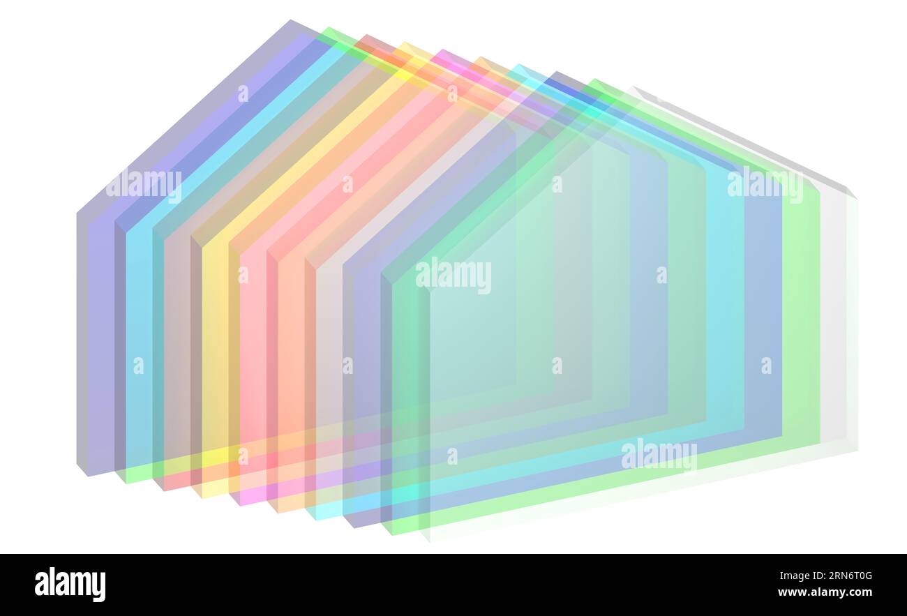 Maison, bâtiment, symbole géométrique, silhouettes de bâtiments, schéma instantané. Logo essentiel pour représenter l'idée de maison en synthèse. graphiques 3d. Banque D'Images