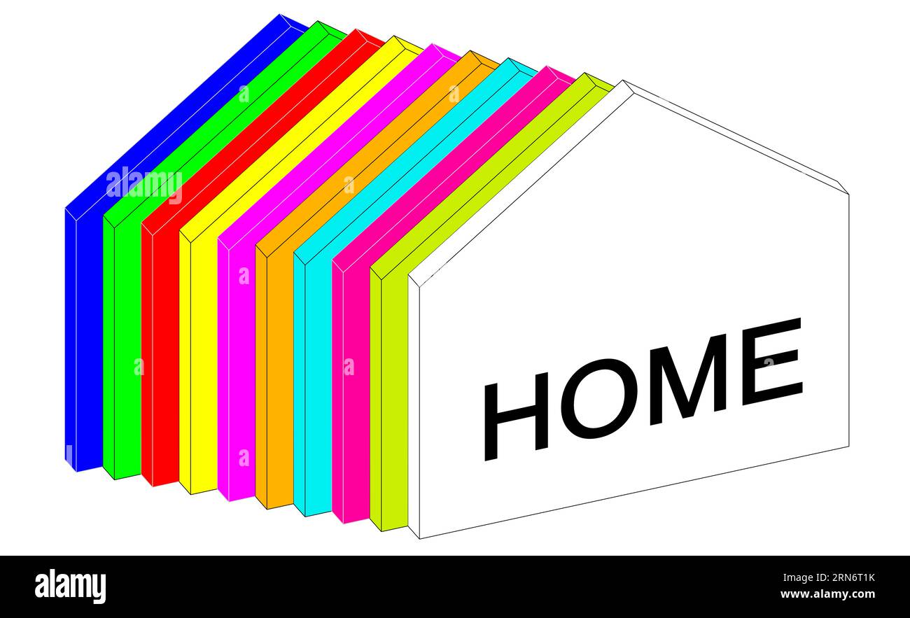 Maison, bâtiment, symbole géométrique, silhouettes de bâtiments, schéma instantané. Logo essentiel pour représenter l'idée de maison en synthèse. graphiques 3d. Banque D'Images