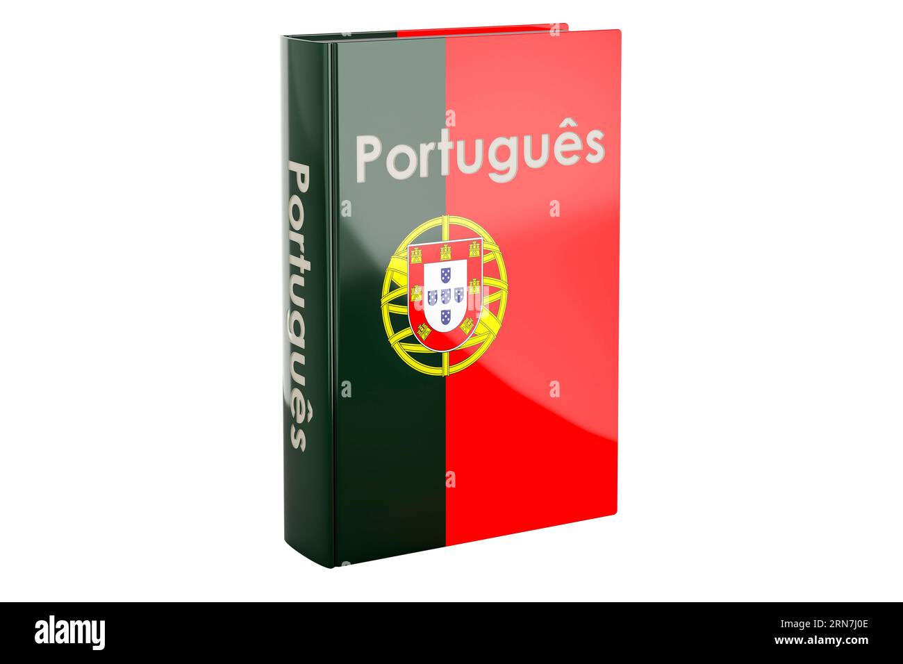 Cours de portugais. Manuel de langue portugaise, rendu 3D isolé sur fond blanc Banque D'Images