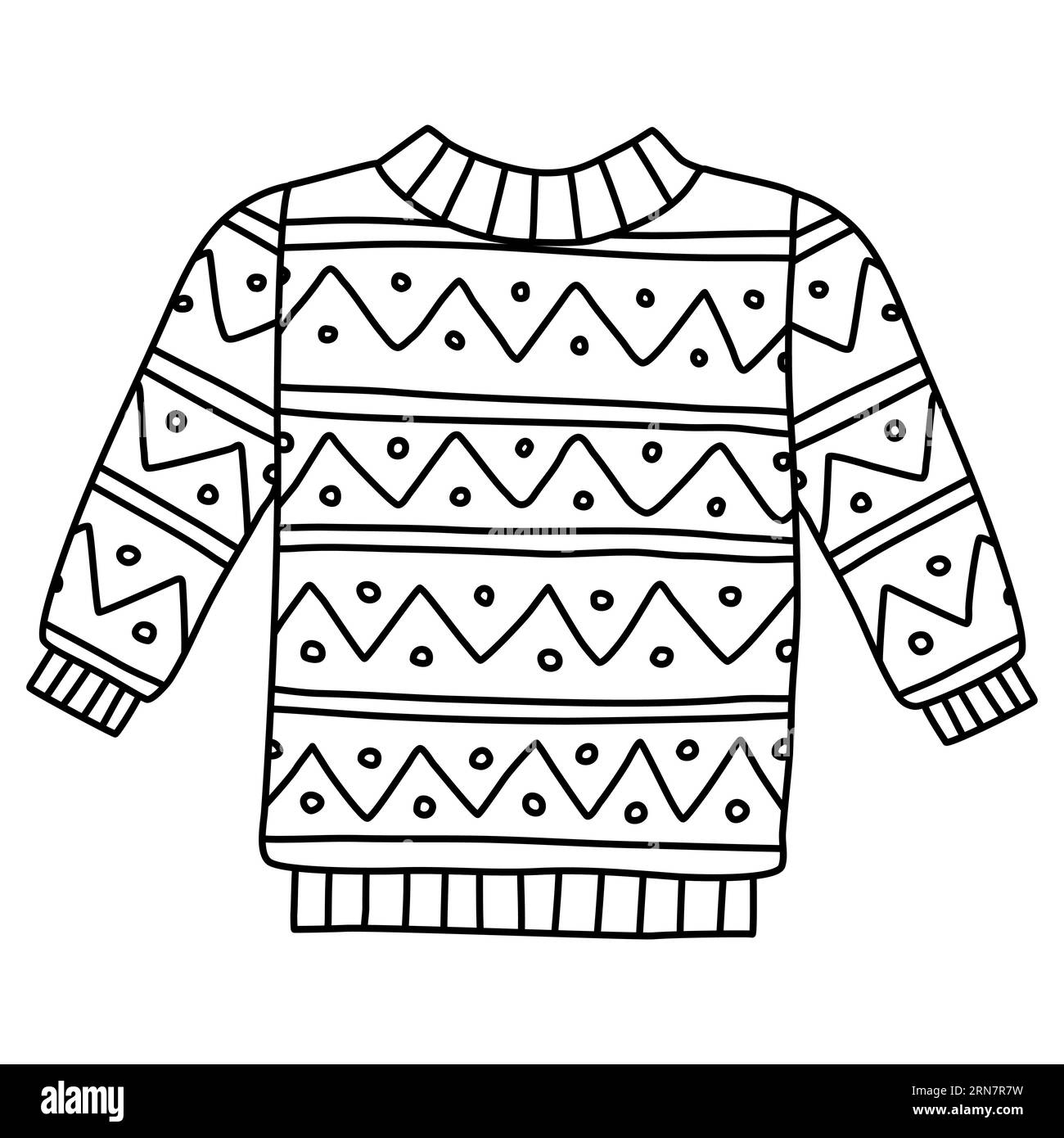 Pull tricoté chaud avec motif géométrique, illustration vectorielle plate de style doodle pour livre de coloriage pour enfants Illustration de Vecteur