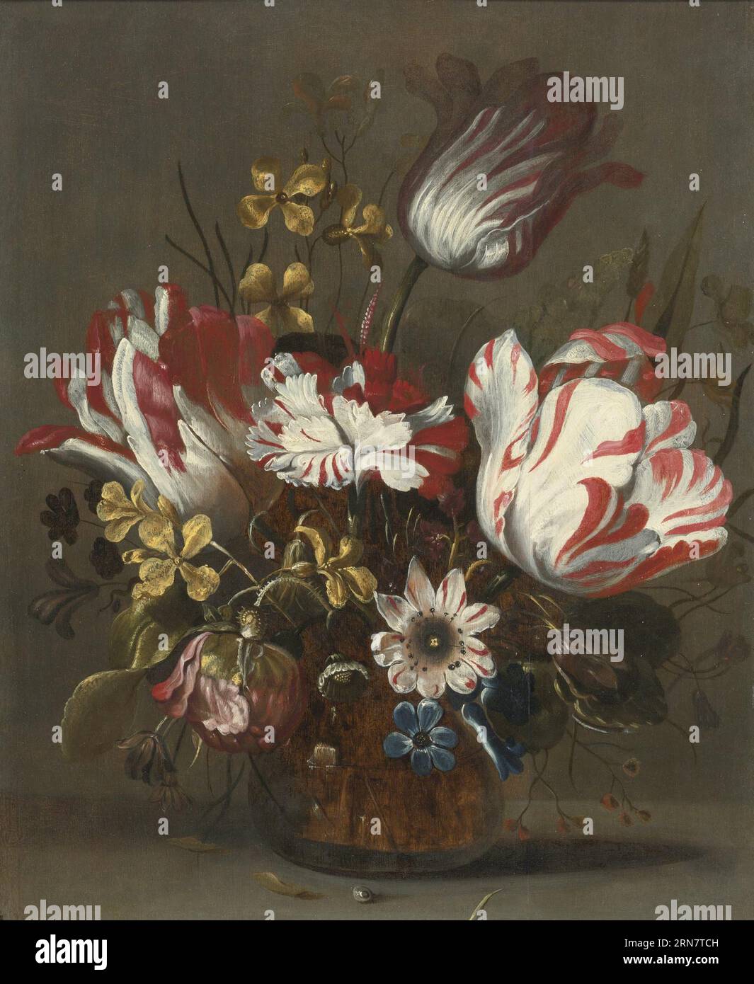 Tulipes et autres fleurs dans un vase en verre vers 1640 par Hans Bollongier Banque D'Images