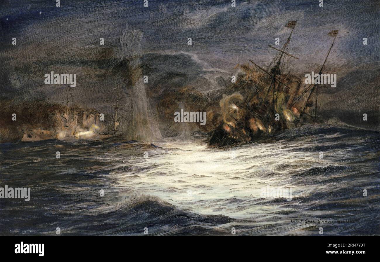 Comte Spee Sinking Monmouth (à la bataille de Coronel, 1 novembre 1914) vers 1914 par William Lionel Wyllie Banque D'Images