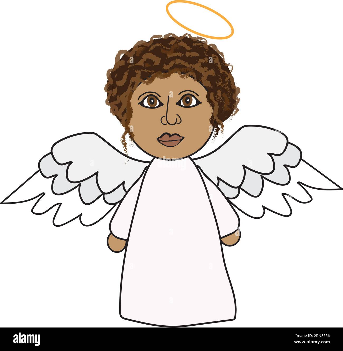 Illustration de dessin animé vectoriel d'un ange africain avec halo doré et ailes grises Illustration de Vecteur