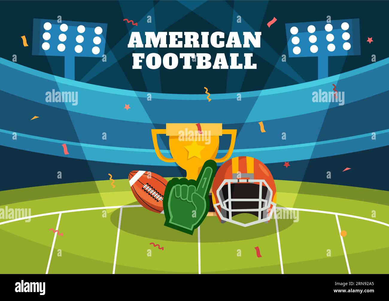 Illustration vectorielle de football américain avec des éléments d'équipement d'athlète de balle définis dans des modèles de fond de dessin animé plat Illustration de Vecteur