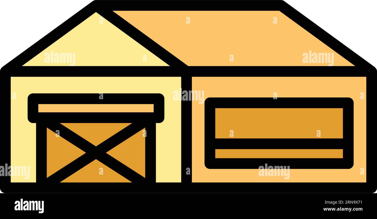 Vecteur de contour d'icône de maison de ferme. Animal de vache. Couleur du lait de boeuf plate Illustration de Vecteur