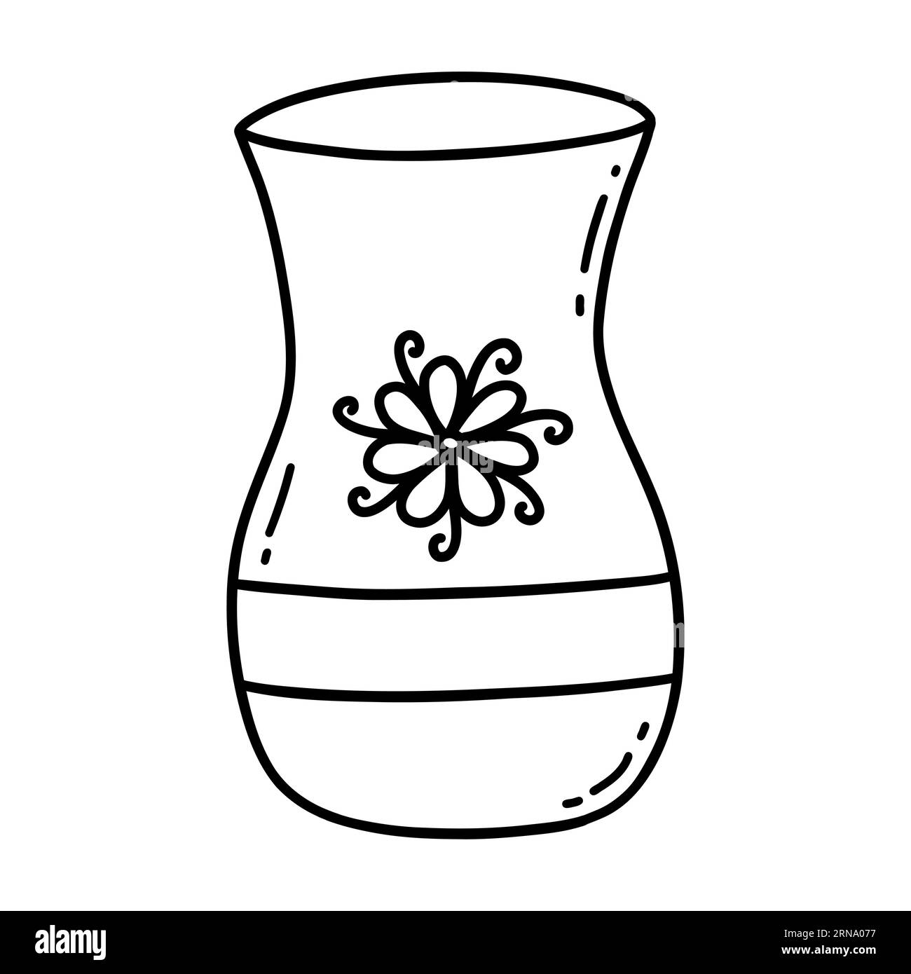 Pichet antique pour le lait ou l'eau. Imprimé fleuri. Vieux pot en argile ou vase en céramique. Dessin à la main de l'illustration isolée en noir et blanc. Icône ou voiture Illustration de Vecteur