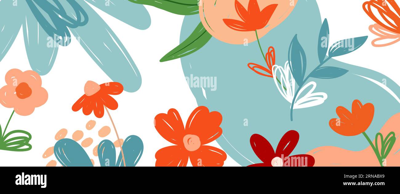 Fleurs et feuilles fond horizontal. Papier peint de fond de printemps floral. Illustration de Vecteur