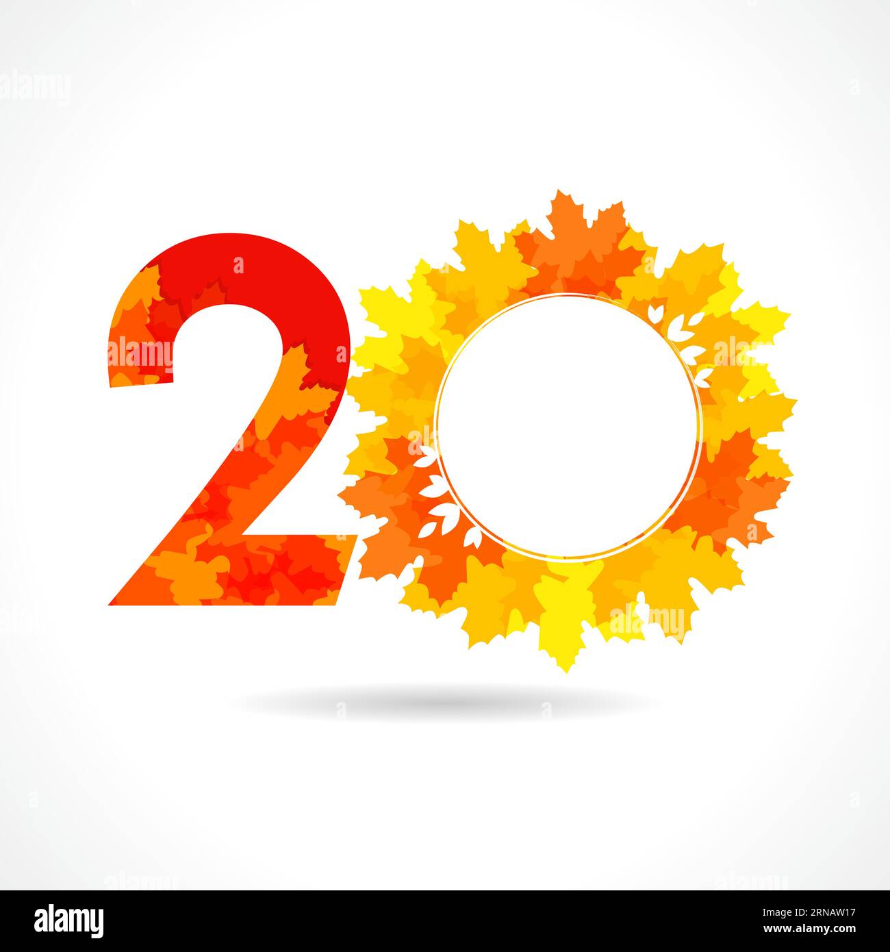 Numéro créatif 20. Concept de signe de vente d'automne. logo de 20 ans. icône du 20e anniversaire. Feuilles d'automne. Symbole saisonnier avec rouge, jaune et orange c Illustration de Vecteur