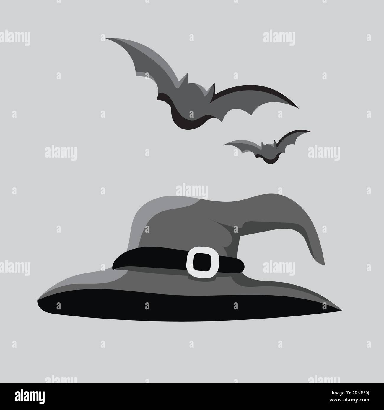 Le vecteur Halloween se compose de chauves-souris et chapeau magique sur fond gris Banque D'Images