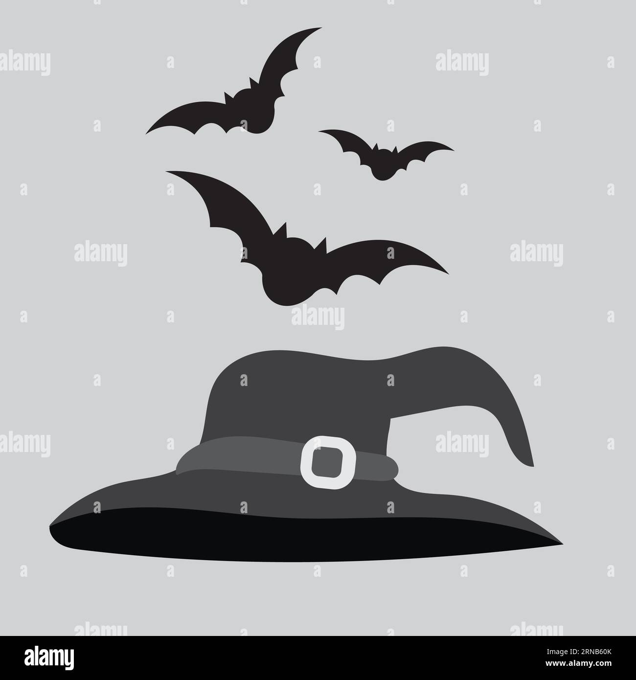 Le vecteur Halloween se compose de chauves-souris et chapeau magique sur fond gris Banque D'Images