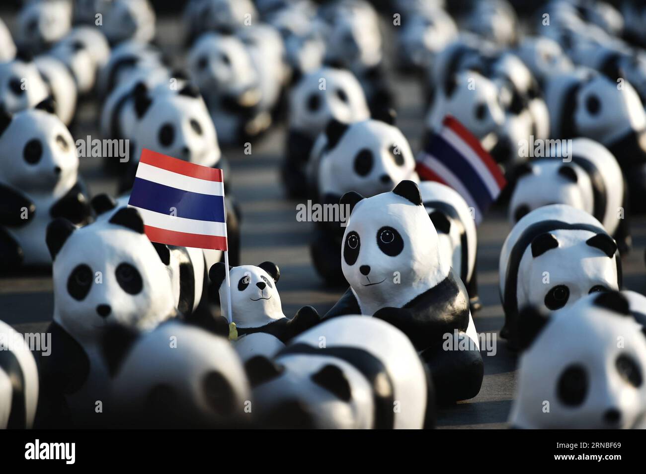 (160304) -- BANGKOK, 4 mars 2016 -- une photo prise le 4 mars 2016 montre des pandas en papier-mache lors d'une exposition de l'œuvre d'art en papier-mache 1600 Pandas sur la place Sanam Luang à Bangkok, Thaïlande. 1600 Pandas , une œuvre d'art en papier-mache créée en 2008 par l'artiste français Paulo Grangeon pour le Fonds mondial pour la nature (WWF), a commencé sa tournée d'exposition en Thaïlande vendredi lors d'un premier spectacle flash-mob sur la place Sanam Luang de Bangkok qui a duré trois heures. Les 1 600 pandas en papier seront présentés à neuf autres arrêts à Bangkok et Ayutthaya avant la fin de la visite de l'exposition le 10 avril. THAÏLANDE-B. Banque D'Images