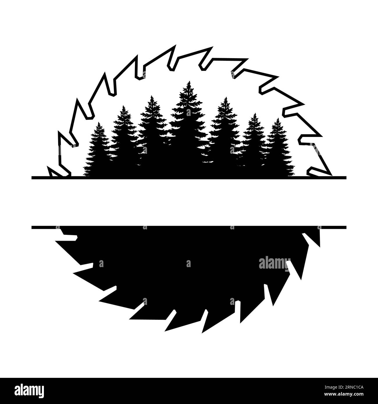Forêt, bois en lame de scie fendue monogramme sur fond blanc. Illustration isolée. Banque D'Images