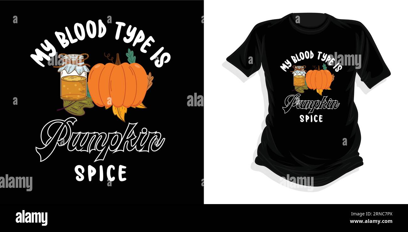 T-shirt Pumpkin Spice mon groupe sanguin est Pumpkin Spice, t-shirt Halloween, citrouille épice, t-shirts vectoriels Illustration de Vecteur