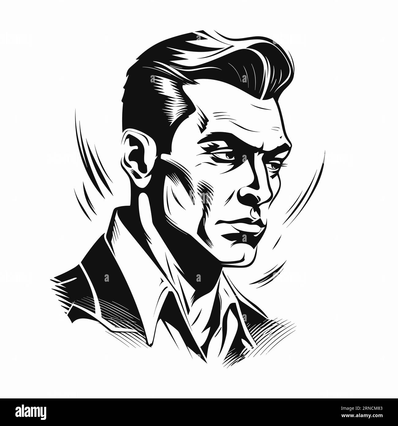Illustration en noir et blanc d'Un homme fumant Une cigarette, dans le style du film Noir, expressions de personnages détaillées Illustration de Vecteur