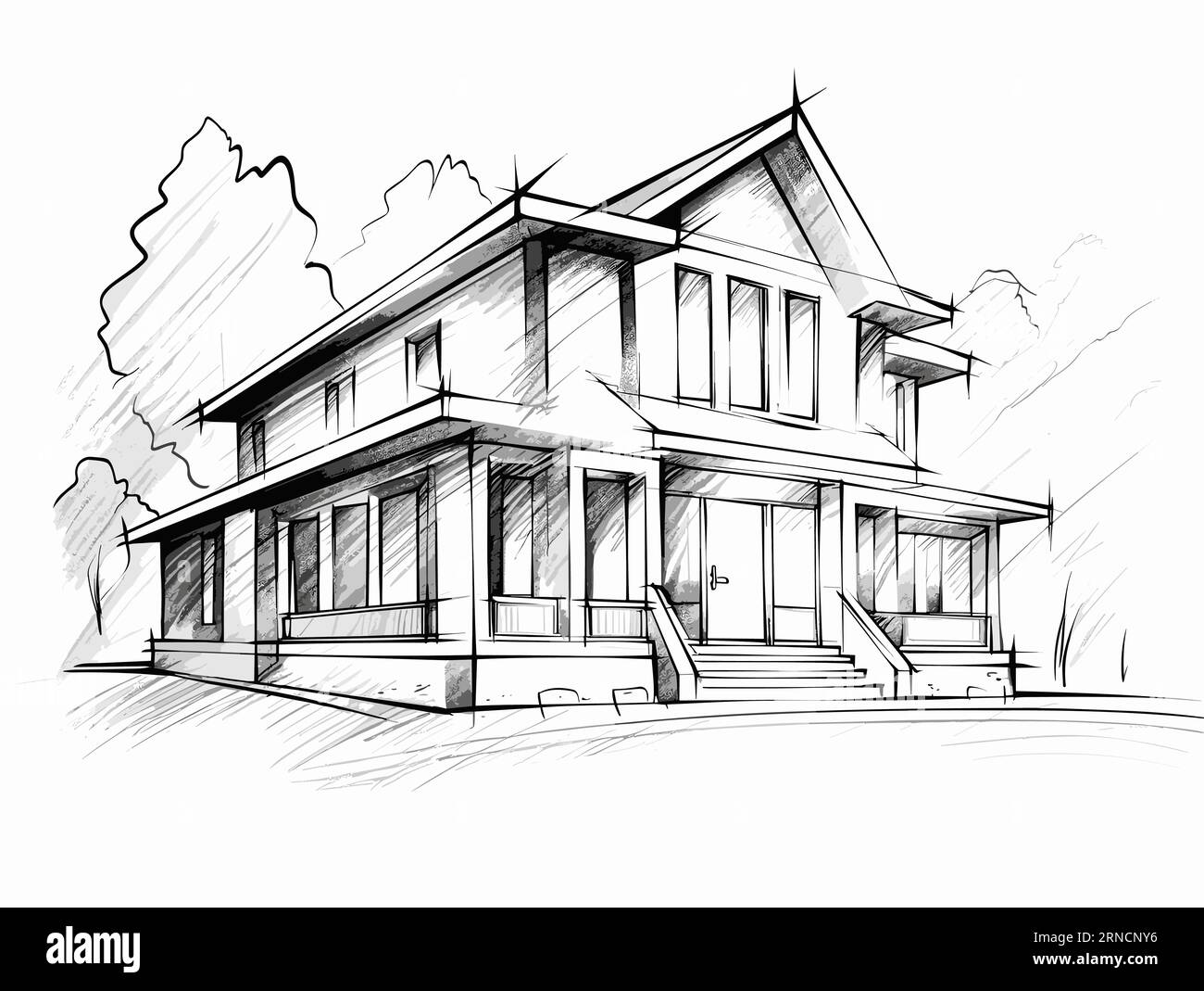 Illustration de dessin de bâtiment blanc en noir et blanc, dans le style de l'accent sur la conception de caractères, Clear Edge Definition, Mingei, Timeless Artistry Illustration de Vecteur