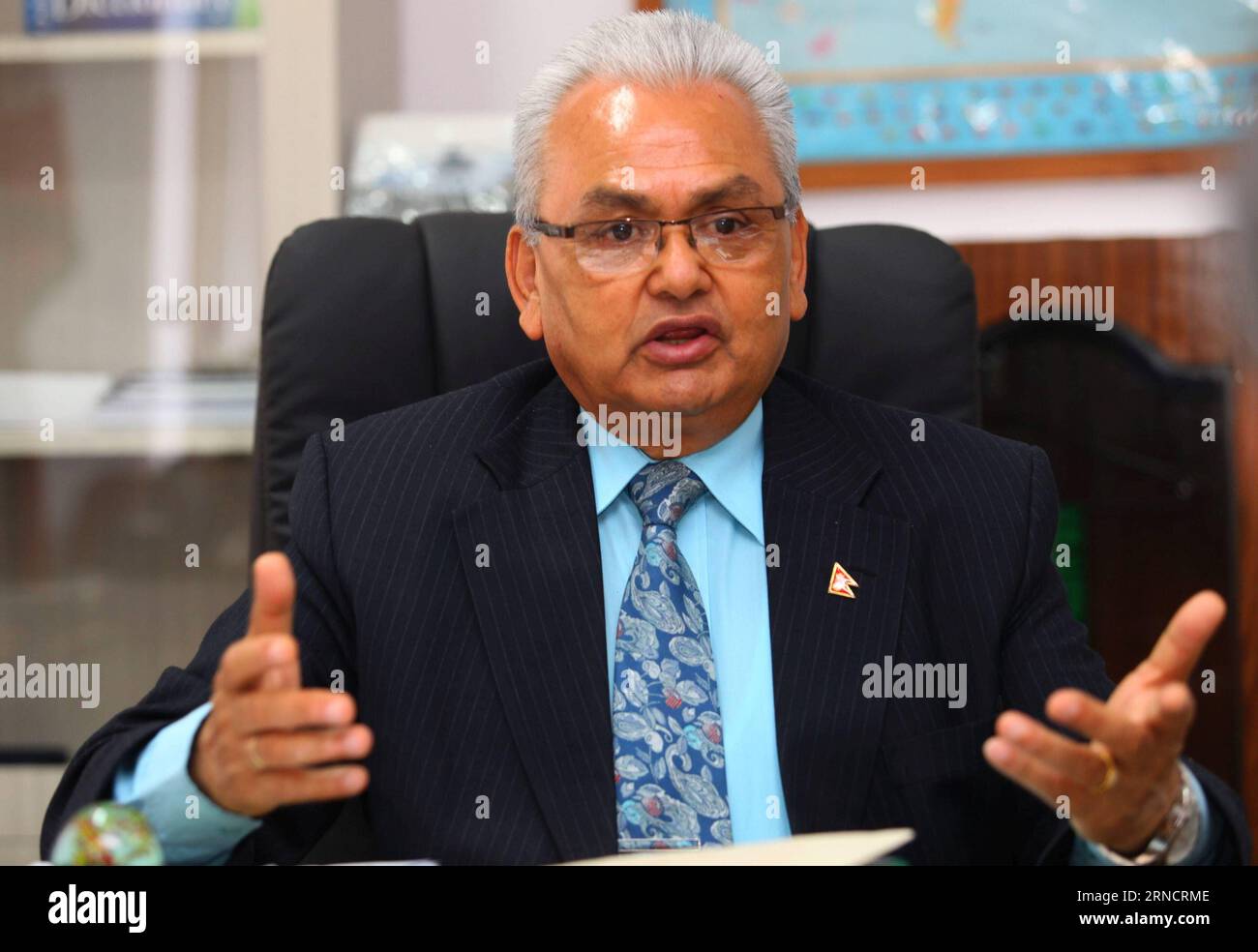 KATHMANDU, April 19, 2016 -- File photo taken on May 11, 2015 shows Nepalese former Foreign Minister Mahendra Bahadur Pandey speaking during an interview with Xinhua in Kathmandu, capital of Nepal. Mahendra Bahadur Pandey was recommended as Nepal s new ambassador to China on April 19, 2016. ) NEPAL-KATHMANDU-NEW AMBASSADOR-CHINA SunilxSharma PUBLICATIONxNOTxINxCHN   Kathmandu April 19 2016 File Photo Taken ON May 11 2015 Shows Nepalese Former Foreign Ministers Mahendra Bahadur Pandey Speaking during to Interview With XINHUA in Kathmandu Capital of Nepal Mahendra Bahadur Pandey what recommended Banque D'Images