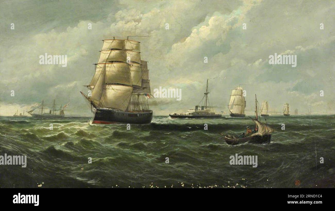 Ironclads en mer vers 1880 par Philip John Ouless Banque D'Images