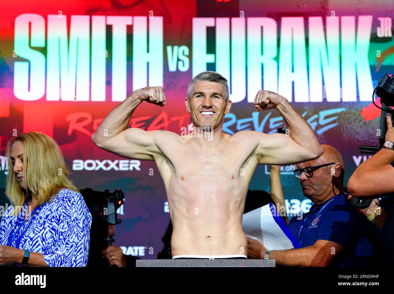 Liam Smith lors d'une pesée au New Century Hall, Manchester. Date de la photo : Vendredi 1 septembre 2023. Banque D'Images