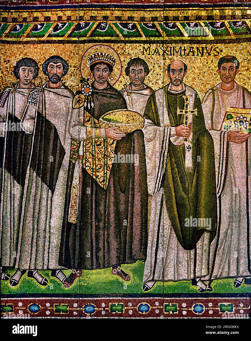 'L'empereur Justinien Ier, l'archevêque de Ravenne Maximianus, et leur suite. 547 Musée grec Athènes Église byzantine orthodoxe Grèce copie Banque D'Images