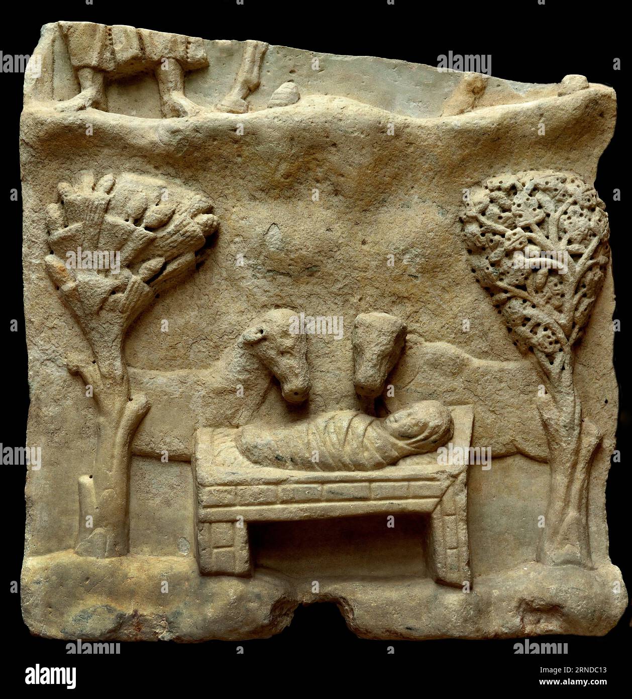 Relief représentant la Nativité (4e-5e cent. A.D.) au Musée byzantin et chrétien d'Athènes, Athènes, Musée, grec, Grèce. Banque D'Images