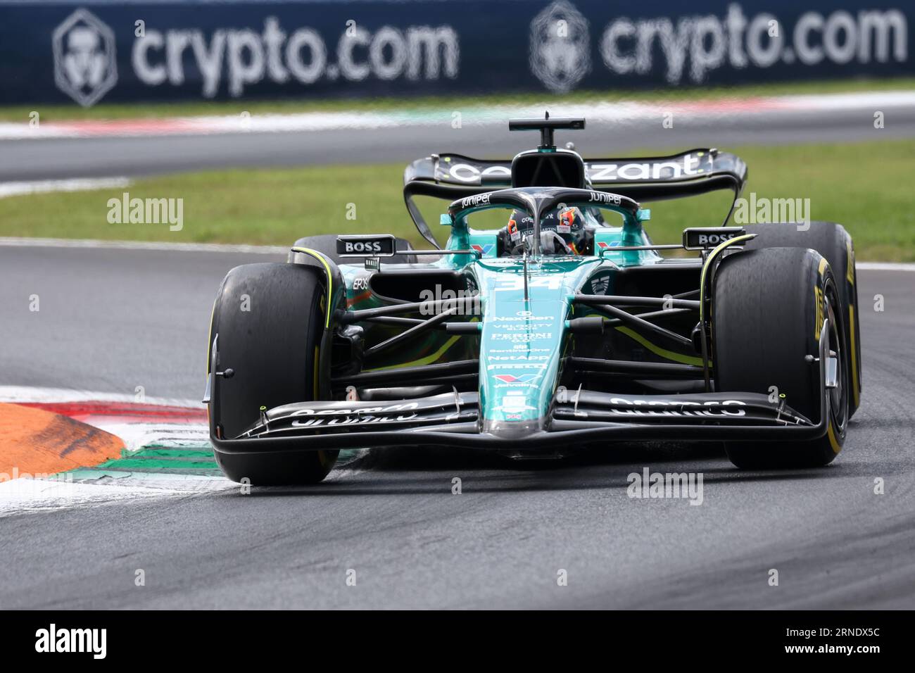 Monza, Italie. 01 septembre 2023. Felipe Drugovich d'Aston Martin en piste lors des essais libres avant le Grand Prix de F1 d'Italie à Autodromo Nazionale le 1 septembre 2023 Monza, Italie crédit : Marco Canoniero/Alamy Live News Banque D'Images