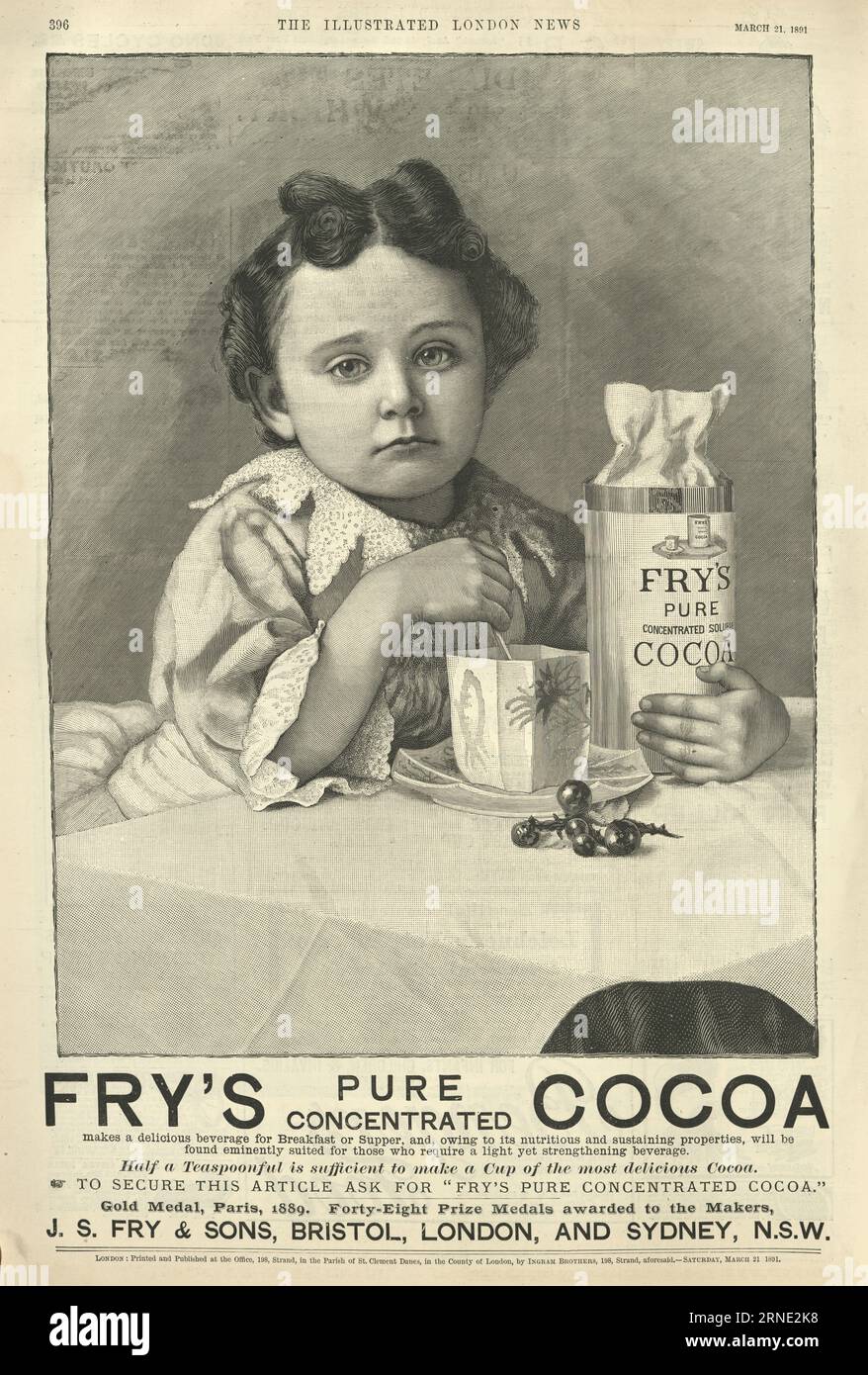 Publicité vintage pour le chocolat à boire Fry's Cocoa, 19e siècle Banque D'Images