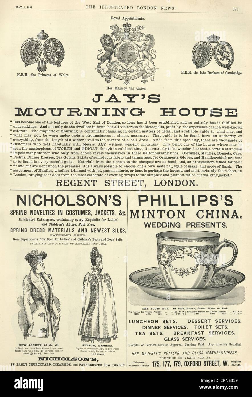 Page des annonces victoriennes de newsapper, 1891, 19e siècle, mode, tasse de thé Banque D'Images