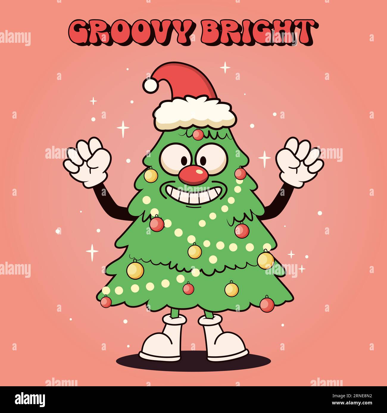 Rétro Cartoon Cristmas Tree, personnage drôle. Illustration vectorielle. Illustration de Vecteur