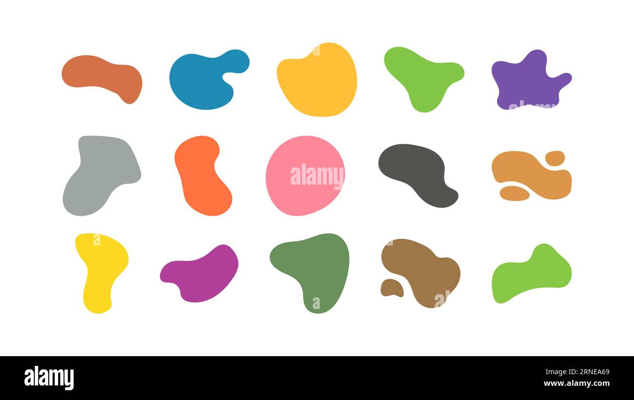Ensemble d'éléments liquides blob colorés. Éléments colorés et fluides. Formes liquides, éléments abstraits ronds. Taches de formes dans les couleurs néon. De l'eau simple Illustration de Vecteur