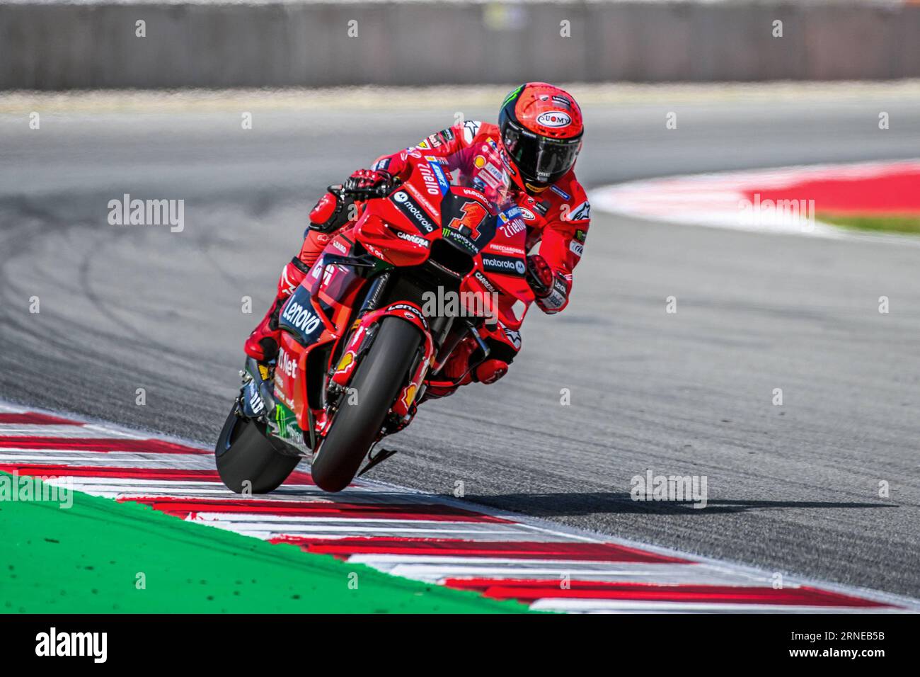 1 septembre 2023 : le circuit de Barcelona-Catalunya, Barcelone, Espagne : Francesco Bagnaia (1) d'Italie et Ducati Team lors des essais libres MOTO GP 1 du Grand Prix de Catalogne sur le circuit de Montmelo Banque D'Images