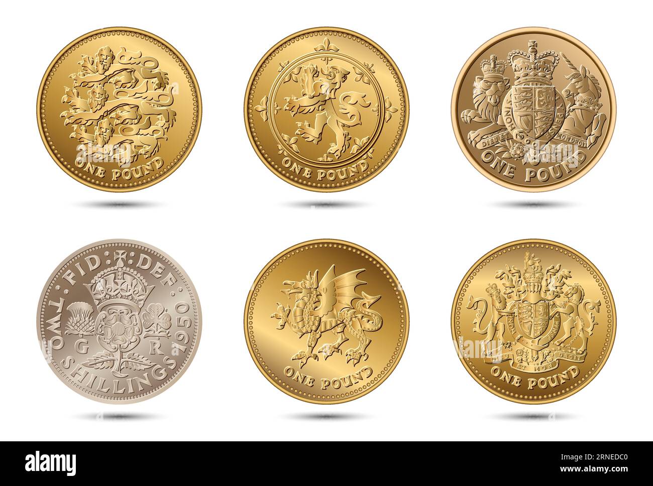 Vector set pièce d'argent britannique. Illustration vectorielle. Illustration de Vecteur