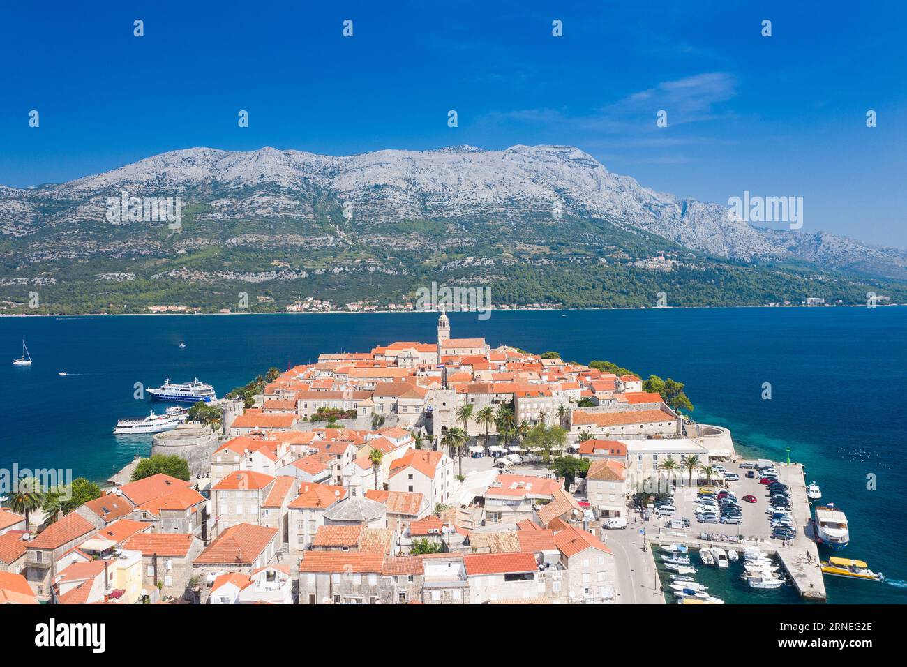 Ville historique de Korcula, vue aérienne, Croatie Banque D'Images