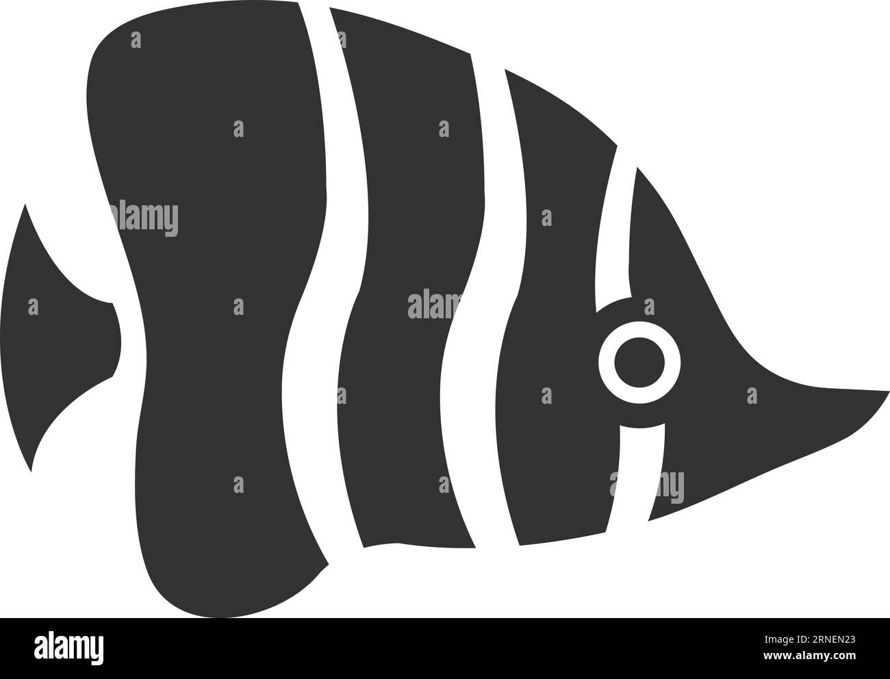 Icône de poisson tropical. Animal marin rayé noir Illustration de Vecteur