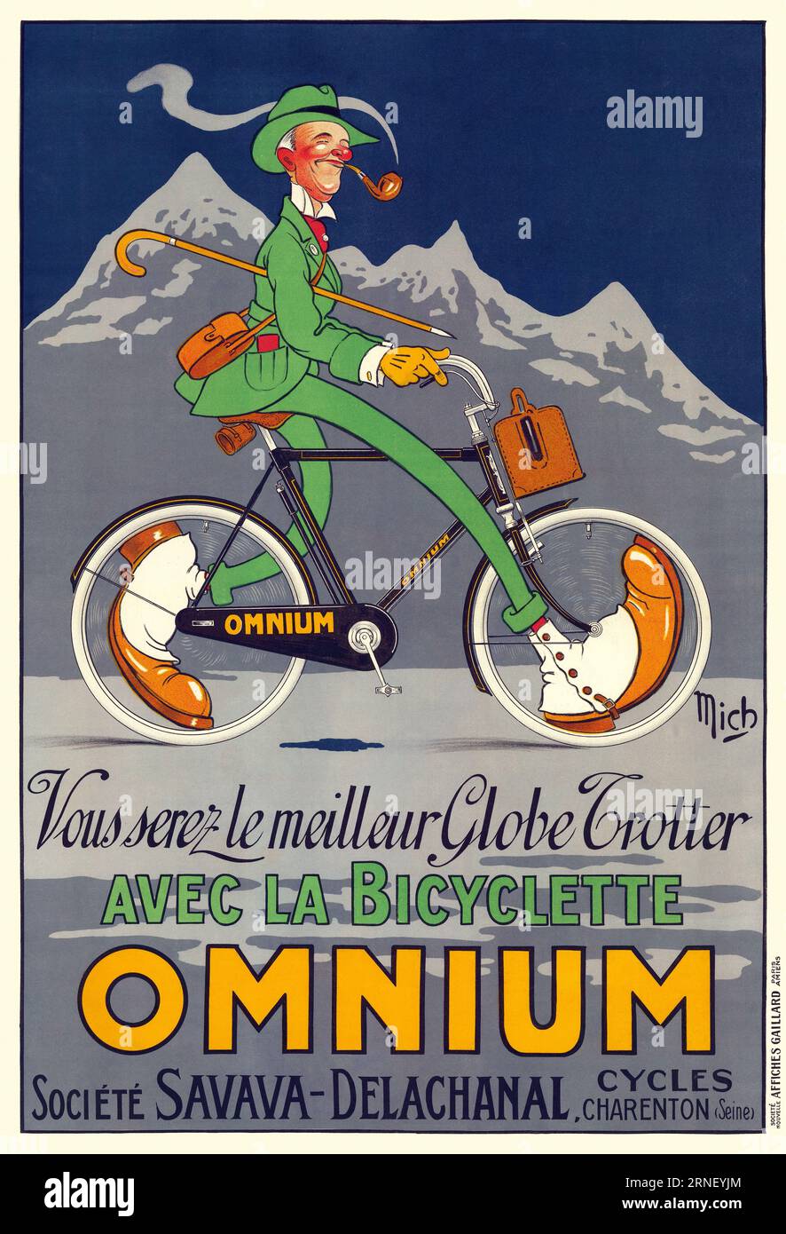 Vous serez le meilleur Globe Trotter avec la bicyclette Omnium de Jean Marie Michel Liebeaux Mich (1881-1923). Affiche publiée en 1924 en France. Banque D'Images