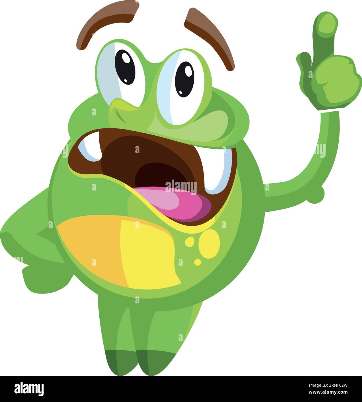 Drôle monstre vert pointant du doigt. Créature de dessin animé Illustration de Vecteur