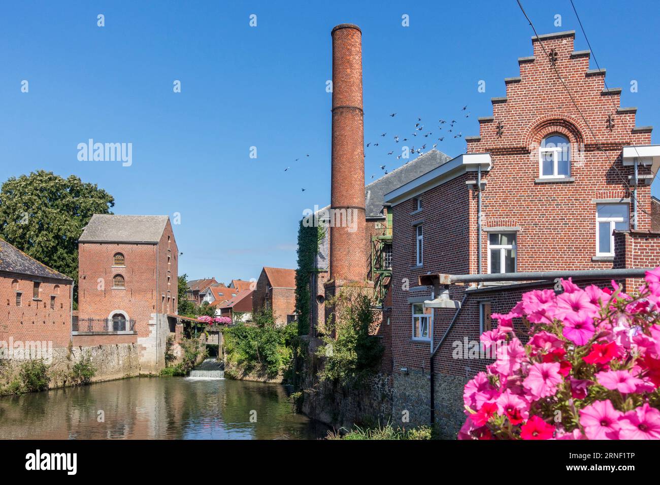 Moulins à eau Arenberg du 14e siècle sur la senne dans le village Rebecq, Brabant Wallon, Wallonie, Belgique Banque D'Images