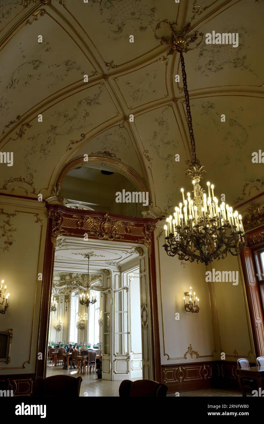 Intérieur, bibliothèque métropolitaine Ervin Szabó, palais de Wenckheim, Fővárosi Szabó Ervin Könyvtár, VIII Budapest, Hongrie, Magyarország, Europe Banque D'Images