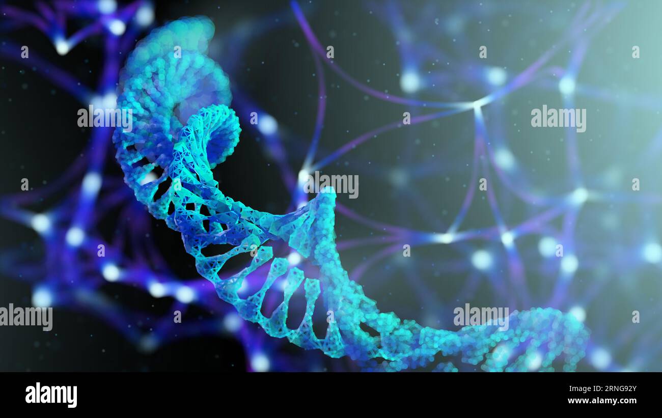 Visualisation de l'ADN des cellules cérébrales - neurones. ADN sous la forme d'un fil de fer polygonal. Profondeur de champ Illustration de Vecteur
